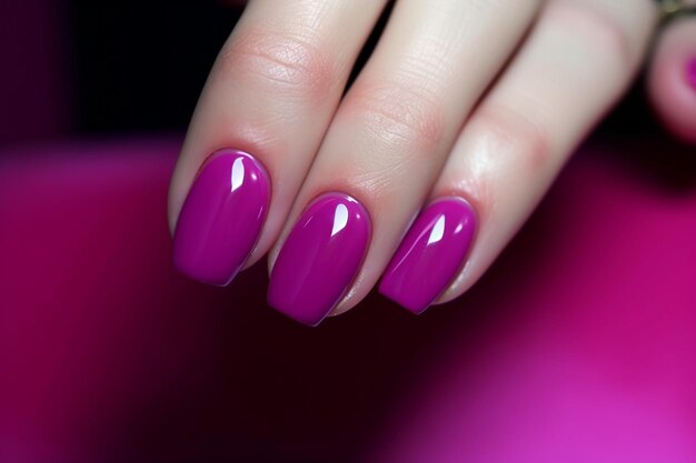 Photo manicure des ongles peints en magenta