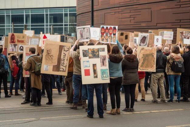 Manifestation pro-palestinienne organisée à Strasbourg, France Vue arrière de personnes avec des pancartes et des affiches