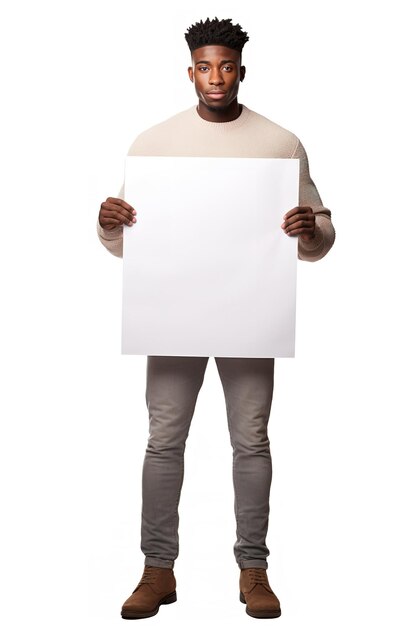 Un mannequin africain tenant un signe blanc généré par l'IA