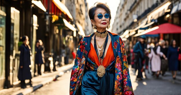 Une mannequin asiatique de 60 ans à la semaine de la mode de Paris