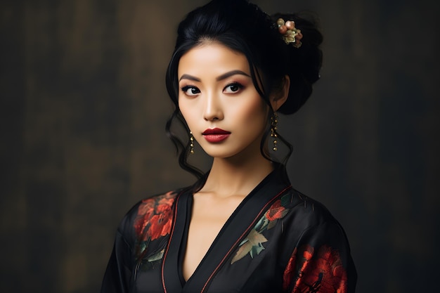 Un mannequin asiatique posant, un studio d'éclairage, une atmosphère créative mettant en valeur l'art de la photographie de portrait.