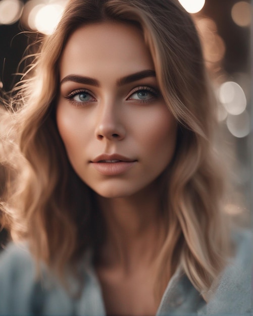 Un mannequin aux cheveux blonds et à l'ombre bleue.