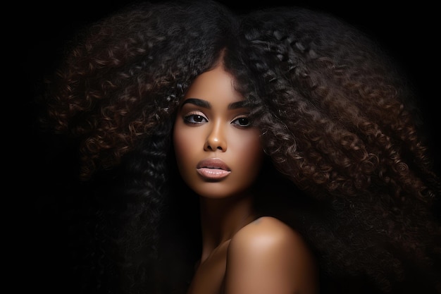 Mannequin beauté Visage d'une femme noire avec de beaux cheveux volumineux