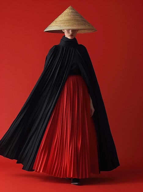 Photo un mannequin avec un chapeau de bambou et un chapeaux de bambou