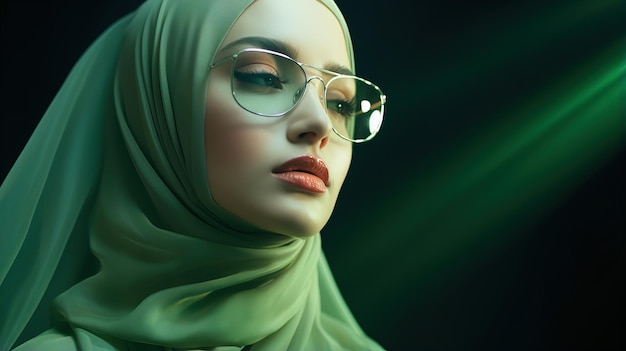 Mannequin, une dame avec des lunettes porte un hijab