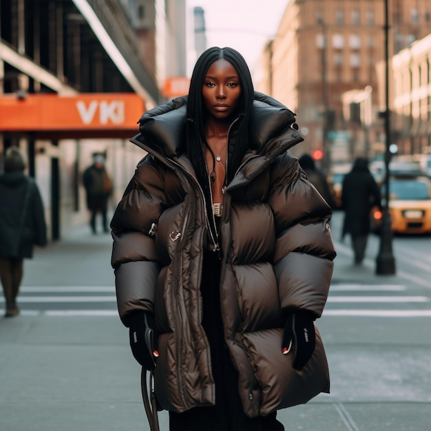 Mannequin dans la rue dans une grande veste