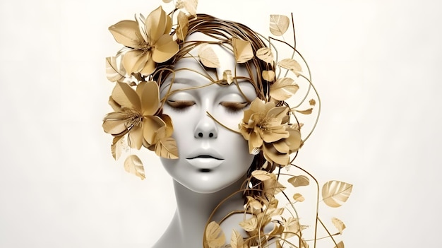 Un mannequin avec des fleurs sur le visage