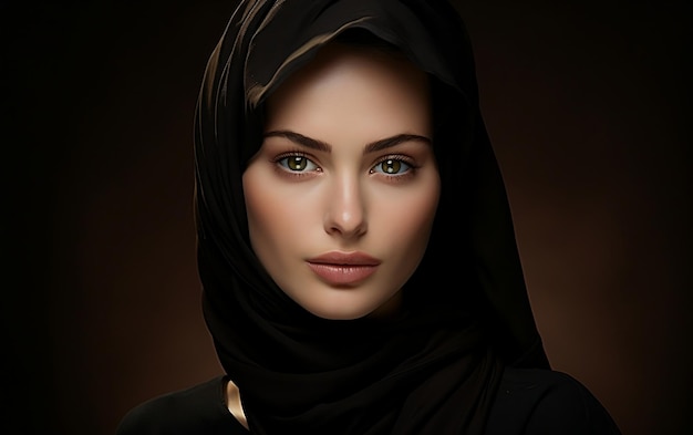 Une mannequin en hijab noir