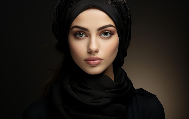 Une mannequin en hijab noir
