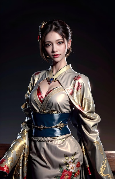 Un mannequin en kimono avec le mot hanfu sur le devant.
