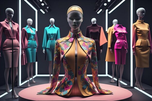 mannequin de mode futuriste dans le magasin ai génératif