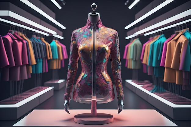 Mannequin de mode futuriste dans le magasin ai génératif