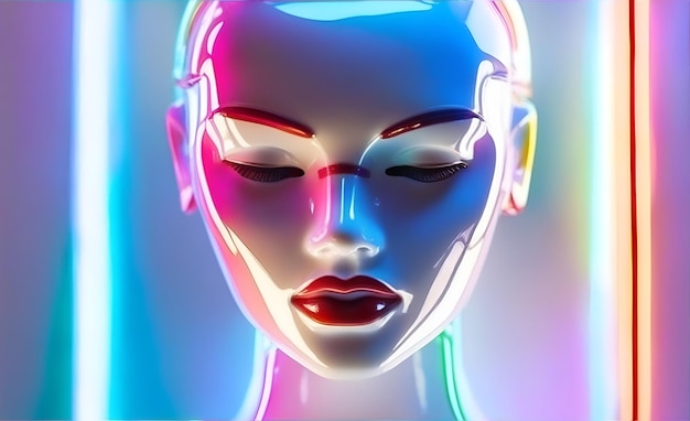 mannequin en plastique brillant pour femmes tête d'illumination au néon illustration futuriste