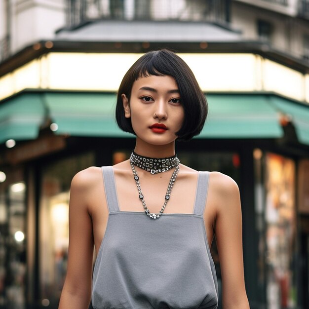 un mannequin portant un collier avec un collier dessus