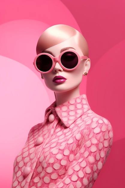 un mannequin porte une chemise rose avec une chemise rose et des lunettes de soleil.