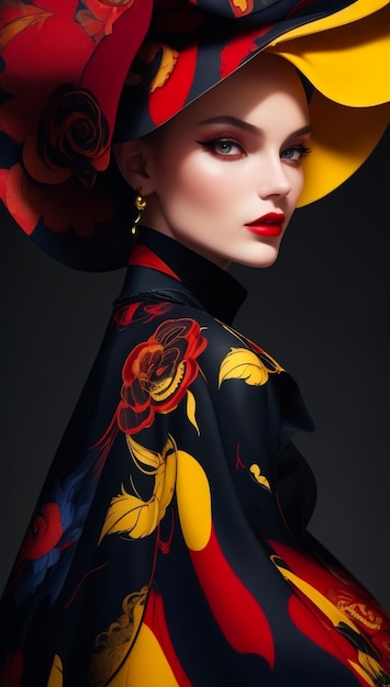 Un mannequin porte des vêtements de style russe Couleurs traditionnelles vives et riches