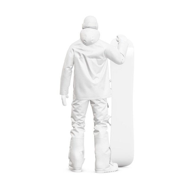 Photo un mannequin avec un snowboarder en uniforme complet et un snowboard isolé sur un fond blanc