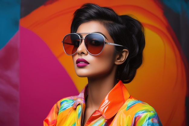 Une mannequin sud-asiatique portant des lunettes de soleil.