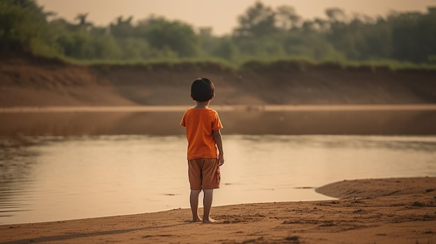 Manque de vue du jeune enfant Vue arrière et crise de l'eau