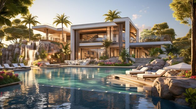 Mansion de luxe moderne avec jardin et piscine