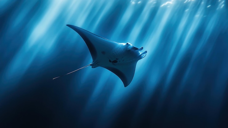 Photo manta ray dans un rayon de soleil