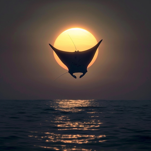 Photo un manta ray manta alfredi nage sous le soleil créant une éclipse pris dans le parc national de komodo