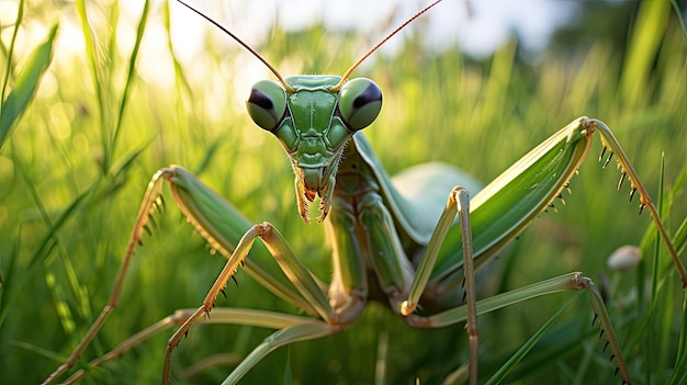 La mante de prière dans l'herbe