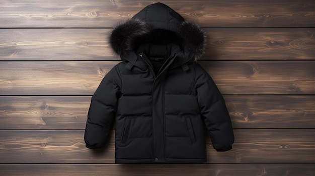 Manteau d'hiver sur fond de bois