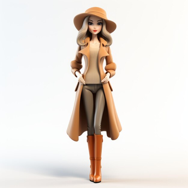 Des manteaux d'hiver de mannequin Barbie de mode 3D élégants dans un ton sépia