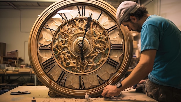 Photo manufacturing process of antique clocks generative ai