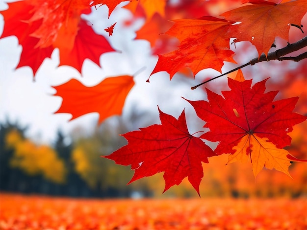Photo maple leaves on a blurred autumn background or wallpaper generative ai