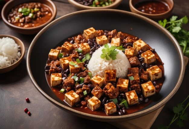 Mapo Tofu Un plat du Sichuan fait avec des cubes de tofu