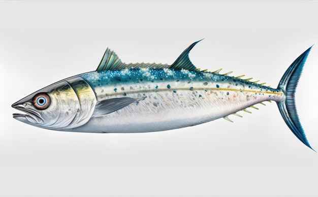 Un maquereau dessiné sur fond blanc aquarelle illustrations de fruits de mer biologiques ai généré