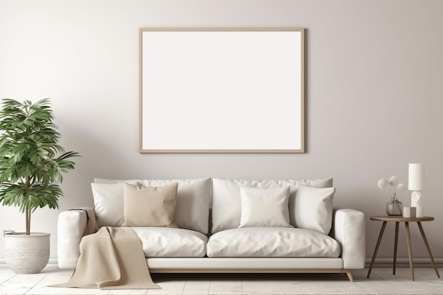 Maquette d'affiche blanche avec cadre en bois dans le salon