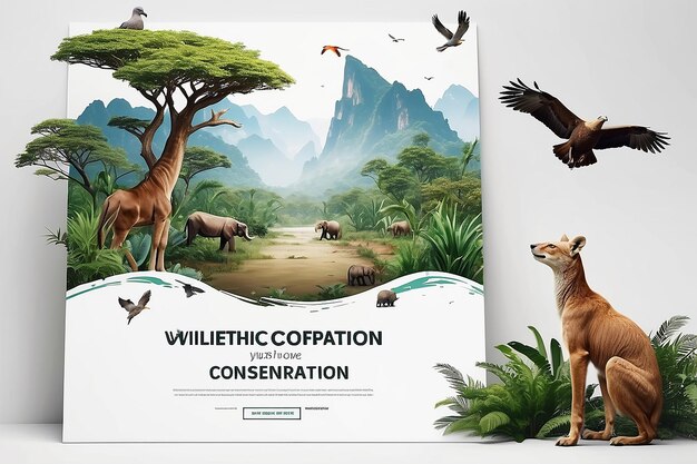 Maquette d'affiche de conservation de la faune en réalité virtuelle avec un espace blanc vide pour placer votre conception