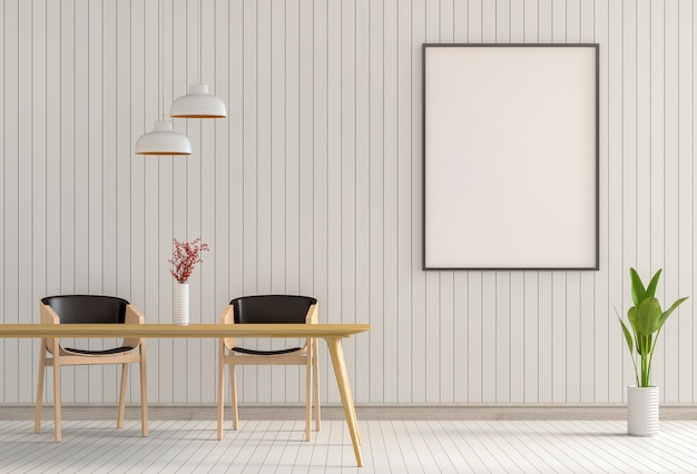 Maquette affiche à l'intérieur avec salle à manger. Rendu 3D
