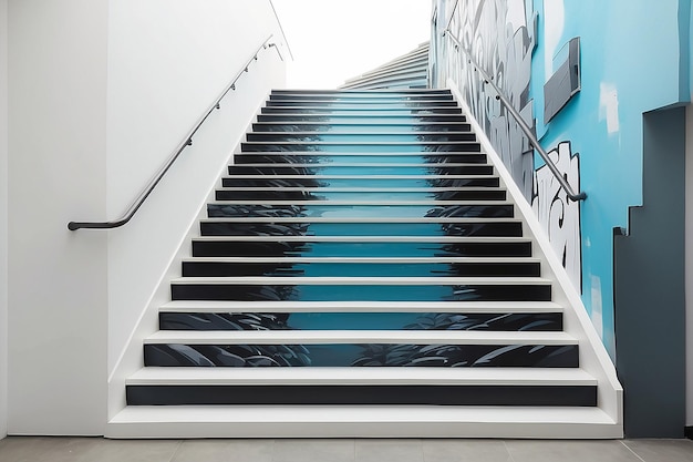 Maquette d'art mural de l'escalier du paysage urbain Vitrine d'art urbain sur des arrière-plans blancs vides