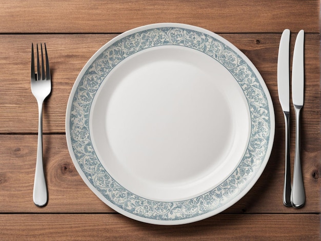 Photo avec une maquette d'assiette sur une table en bois