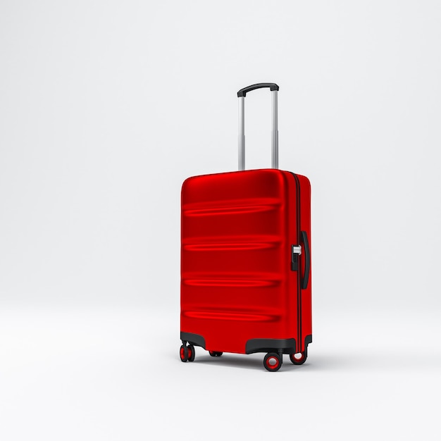 Maquette de bagages rouge sur fond blanc, valise, bagages, rendu 3d