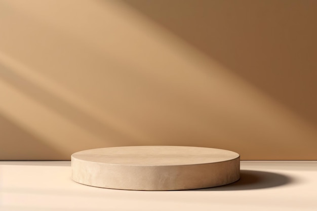 Maquette beige de podium en pierre naturelle pour produits cosmétiques parfums ou bijoux avec lumière naturelle