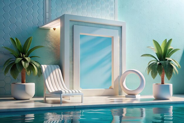 Photo une maquette blanche dans une piscine de luxe