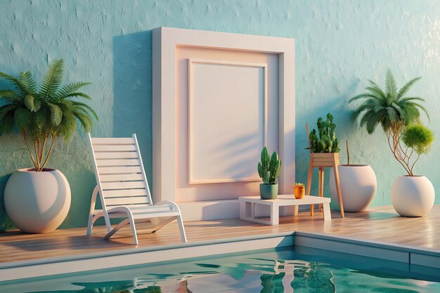 Photo une maquette blanche dans une piscine de luxe