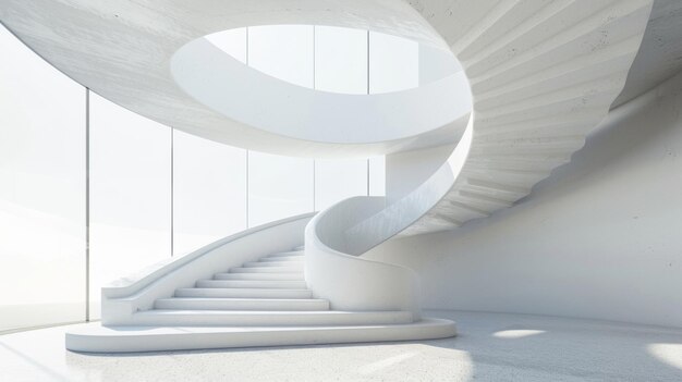 Une maquette blanche d'un escalier futuriste avec un design élégant et moderne