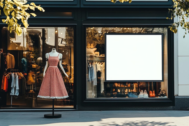 Photo une maquette blanche d'un panneau d'affichage dans un magasin de vêtements