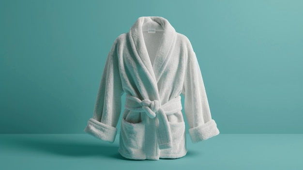 Photo une maquette blanche d'une robe de tissu en terry avec un collier de châle un design intemporel et classique