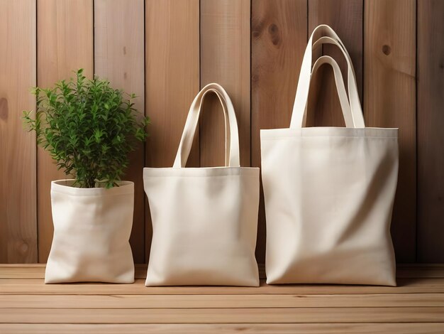 Photo maquette blanche de sac à dos blanc sur une toile naturelle à fond en bois