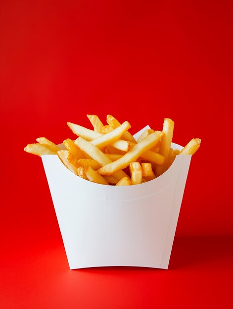 maquette de boîte de frites blanche sur un fond rouge isolé