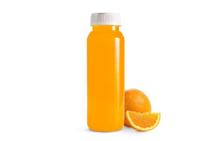 Photo maquette de bouteille de jus d'orange isolé sur blanc