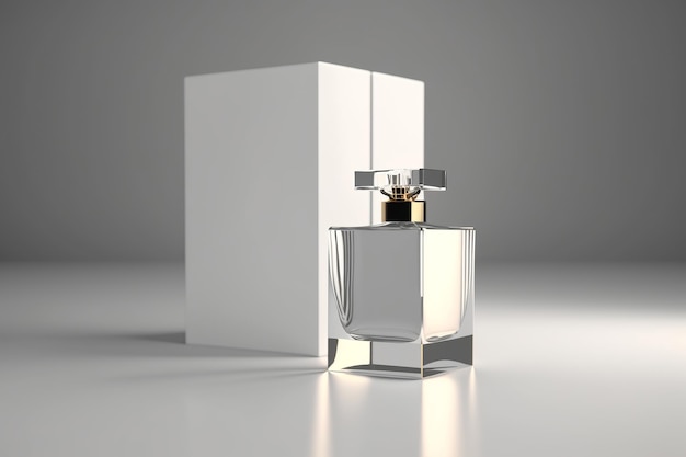 Maquette de bouteille de parfum élégante minimaliste sur fond gris sphère d'arôme cosmétique IA générative