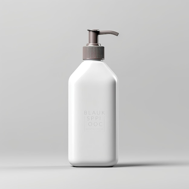 Maquette de bouteille de savon tout blanc arrondie cosmétique sur table blanche AI Generative